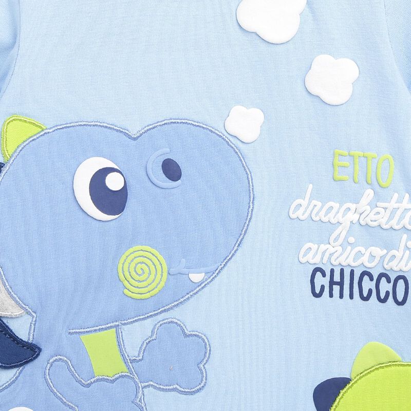 Boys Medium Light Blue Printed Nappy Opening Babysuit image number null